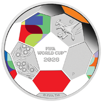 2026 Fifa World Cup 2026 1/2oz Silver Proof Coloured 50 cent Coin Perth Mint Presentation Case & COA, front