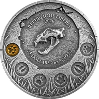 2026 Megafauna Cave Lion 2oz Silver Antiqued finish, Colouring Germania Mint Cardboard box and COA, obverse