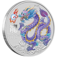 2024 Australian Lunar Series III ANDA Sydney Money Expo Year of the Lilac Dragon 1oz Silver Coloured Perth Mint Coin in card, obverse