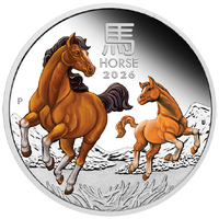 2026 Australian Lunar Series III Year of the Horse 1oz Silver Proof Coloured Perth Mint Presentation Case & COA, front
