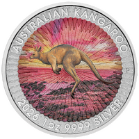 2026 Sundowner Red Kangaroo 1oz Silver Coloured $1 Perth Mint Coin in Card, obverse