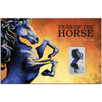 2026 Lunar Horse 1oz Silver Bullion Coloured Minted Rectangular Perth Mint Coin in Card, obverse