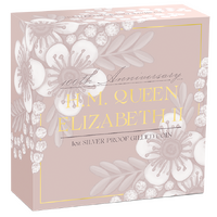 2026 H.M. Queen Elizabeth II 100th Anniversary Florin 1oz Silver Proof Gilded Perth Mint Presentation Case and COA, obverse