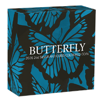 2026 Butterfly 2oz Silver Antiqued Coloured $2 Perth Mint Presentation Case & COA, obverse