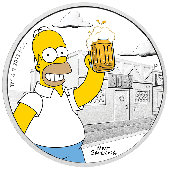 2019 The Simpsons Duff Beer 1 oz Silver Proof Coin Perth Mint Presentation Case