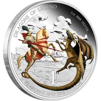 2012 Dragons of Legend Series: St George and the Dragon 1 oz Silver Proof $1 Perth Mint Presentation Case & COA image