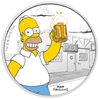 2019 The Simpsons: Homer 1 oz Silver Coloured Proof Perth Mint COA & Presentation Case image