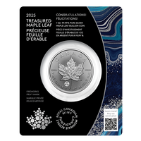 2025 Treasured Maple Leaf Congratulations Fireworks Privy Mark 1oz Silver Bullion 5 Royal Canadian Mint Coin in Card, front