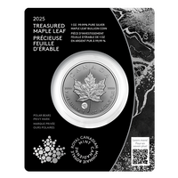 2025 Treasured Maple Leaf Polar Bears Polar Bears Privy Mark 1oz Silver Bullion 5 Royal Canadian Mint Coin in Card, front