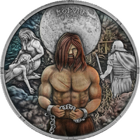 2026 Bodvar Saga Loss Vengeful 1oz Silver Antiqued Coloured Bullion 5 Mark Germania Mint Capsule & Coin Box & COA, front