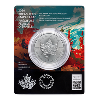 2026 Treasured Maple Leaf Wolf Privy Mark 1oz Silver Bullion 5 Royal Canadian Mint Coin in Card, front