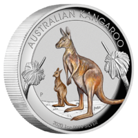 2020 Australian Kangaroo 1 oz Silver Coloured High Relief Perth Mint Presentation Case & COA image