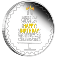 2021 Happy Birthday 1oz Silver Coloured Proof Perth Mint Coin in Gift Card image