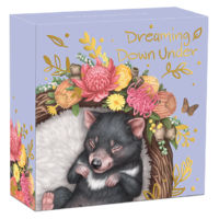 2021 Dreaming Down Under Tasmanian Devil 1/2 oz Silver Coloured Proof Perth Mint Presentation Case & COA