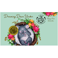 2021 Dreaming Down Under Koala Stamp and Coin Cover One Dollar $1 Perth Mint AusPost PNC image