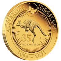 2021 35th Anniversary of Kangaroo Nugget 1 oz Gold Proof Perth Mint Presentation Case & COA image