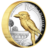 2022 Australian Kookaburra 2 oz Silver High Relief Gilded Presentation Case & COA