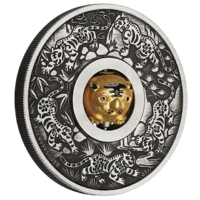 2022 Year of the Tiger Rotating Charm 1 oz Silver Antiqued Coin Perth Mint Presentation Case & COA