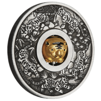 2022 Year of the Tiger Rotating Charm 1 oz Silver Antiqued Coin Perth Mint Presentation Case & COA image