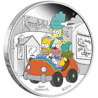 2022 The Simpsons Krusty Lu Studios 1oz Silver Proof Coloured Perth Mint Presentation Case & COA image