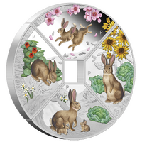 2023 Year of the Rabbit Quadrant 4 Coin Set 1oz Silver Coloured Proof Perth Mint Presentation Case & COA image