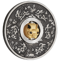 2023 Year of the Rabbit Rotating Charm 1oz Silver Antiqued Perth Mint Presentation Case & COA