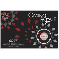 2023 James Bond Casino Royale Casino Chip 1oz Silver Coloured Perth Mint Coin in Card