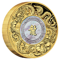 2024 Double Dragon 2oz Gold Proof with Mother of Pearl Perth Mint Presentation Case & COA
