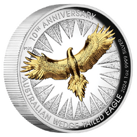 2024 Australian Wedge-Tailed Eagle 10th Anniversary 1oz Silver Proof High Relief Gilded Perth Mint Presentation Case & COA image