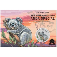 2025 Australian Koala ANDA Money Expo Brisbane Special 1oz Silver Coloured Perth Mint Coin in Card