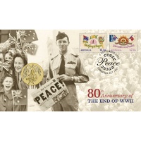 2025 80th Anniversary End of WWII AlBr Uncirc $1 Perth Mint Stamp & Coin PNC