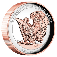 2025 Australian Wedge-Tailed Eagle 2oz Silver Proof Rose Gold Gilded Ultra High Relief Perth Mint Presentation Case & COA