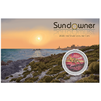 2026 Sundowner Red Kangaroo 1oz Silver Coloured $1 Perth Mint Coin in Card, front