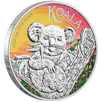 2026 Australian Koala Brisbane ANDA Show Special 1oz Silver Coloured $1 Perth Mint Coin in Card, front