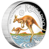 2026 Australian Kangarooo 1oz Silver Proof High Relief Coloured Perth Mint Presentation Case & COA, front