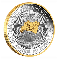 2026 40th Anniversary of the Australian Nugget 1oz Silver Proof Gilded Perth Mint Presentation Case & COA, front
