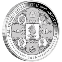 2026 H.M. Queen Elizabeth II 100th Anniversary 1oz Silver Proof Perth Mint Presentation Case and COA, front