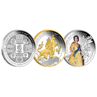 2026 H.M. Queen Elizabeth II 100th Anniversary 1oz Silver Three Coin Set Proof/Gilded/Coloured Perth Mint Presentation Case and COA, front