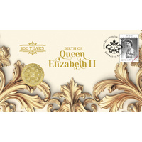 2026 Queen Elizabeth II 100th Birthday Albr Perth Mint Stamp & Coin PNC, front