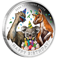 2026 Happy Birthday 1/2oz Silver Coloured 50 Cent Perth Mint Coin in Gift Card, obverse