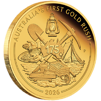 2026 175th Anniversary Australia's First Gold Rush 1oz Gold Proof Perth Mint Presentation Case & COA, front