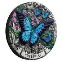 2026 Butterfly 2oz Silver Antiqued Coloured $2 Perth Mint Presentation Case & COA, front