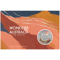 2026 Wonders of Australia The Outback 1oz Silver Coloured Perth Mint Coin in Card, front