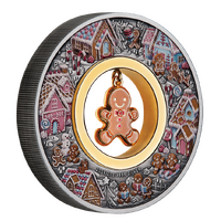 2026 Gingerbread Christmas 2oz Silver Antiqued Coloured $2 Perth Mint Presentation Case & COA, front