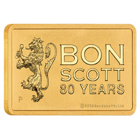 2026 Bon Scott 80th Birthday 1g Gold Minted Bar Perth Mint, front