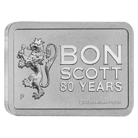 2026 Bon Scott 80th Birthday 10g Silver Minted Bar Perth Mint, front