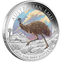 2026 Australian Emu 1oz Silver Coloured $1 Perth Mint Presentation Case & COA, front