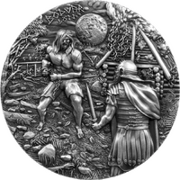 2026 Bodvar Saga Loss Vengeful 2oz Silver Antiqued Numbered Bullion UHR Black Light Letters 10 Mark Germania Mint Capsule Pouch in Qureco box & COA, front
