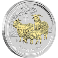 2015 Australian Lunar Series II: Year of the Goat 1 oz Silver Gilded Perth Mint Presentation Case & COA image