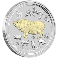 2019 Australian Lunar Series II: Year of the Pig 1 oz Silver Gilded Perth Mint image